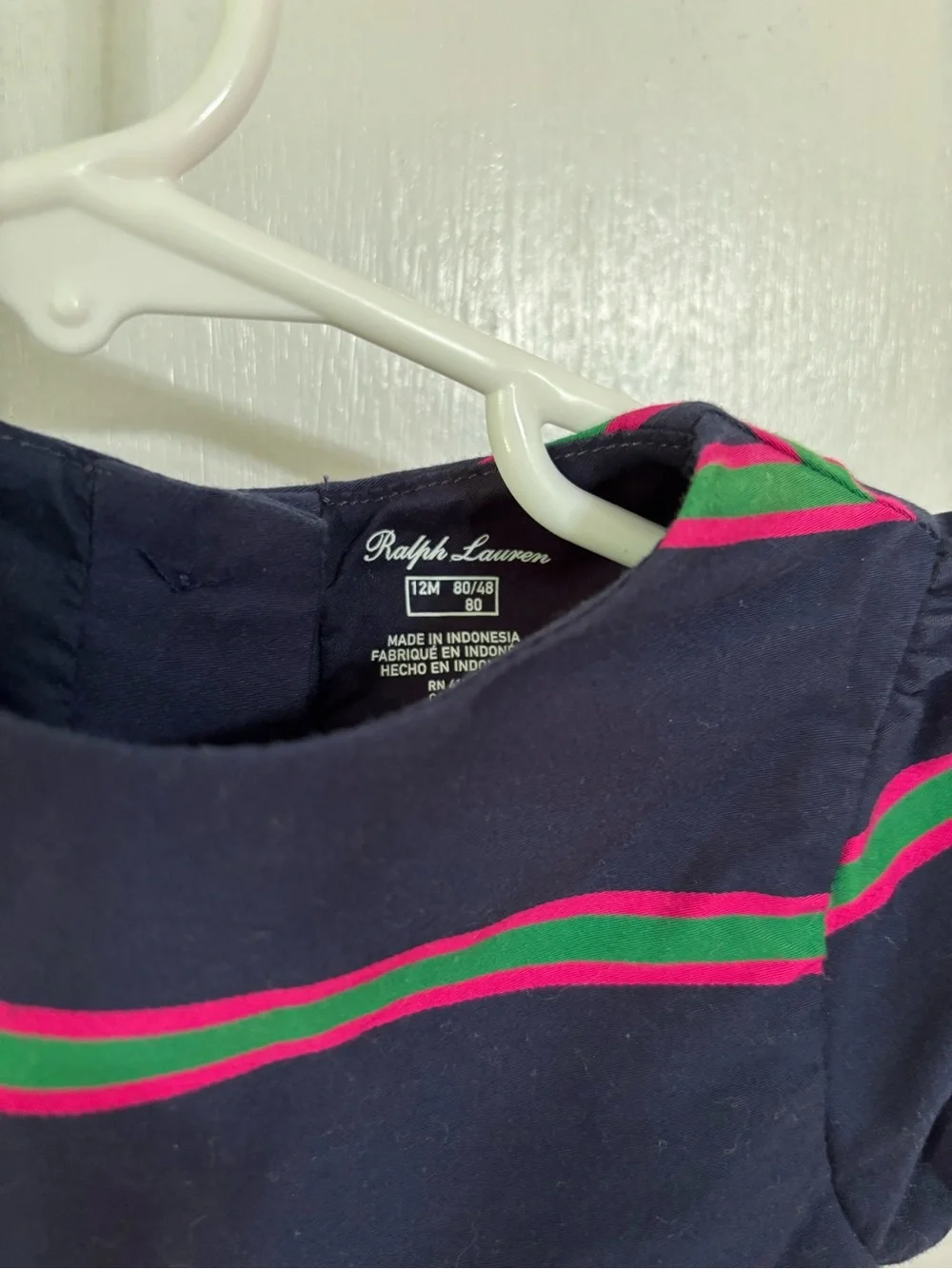 Ralph Lauren Navy Dress with Pink and Green Stripe Detail